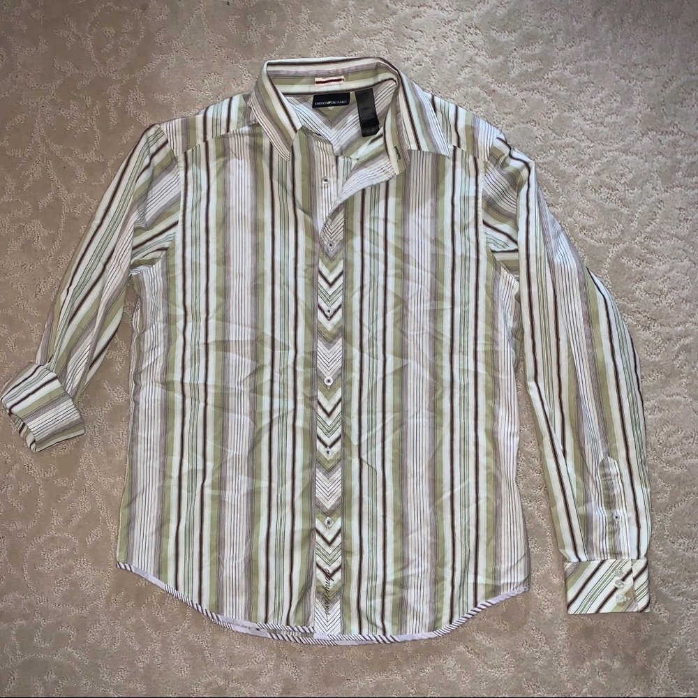 DKNY JEANS size M button-down top shirt striped Long-sleeved shirt